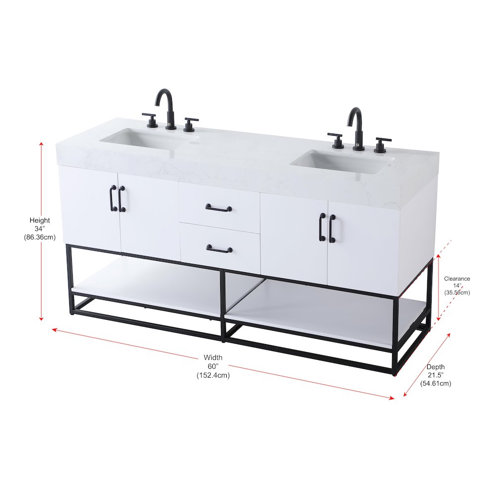 60 inch Double Bathroom Vanity in White