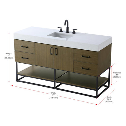 60 inch Single Bathroom Vanity in Chestnut Brown