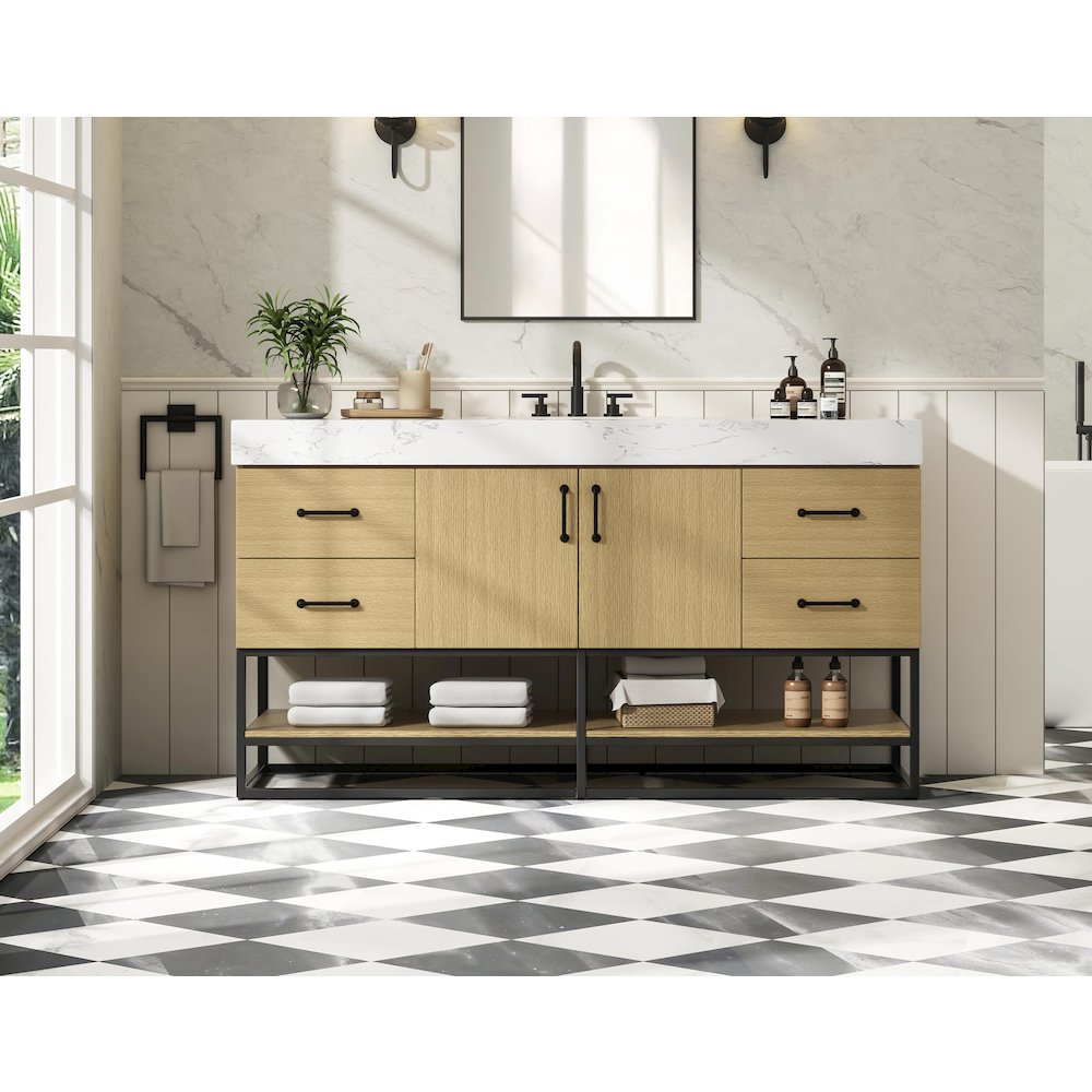60 inch Single Bathroom Vanity in Honey Brown