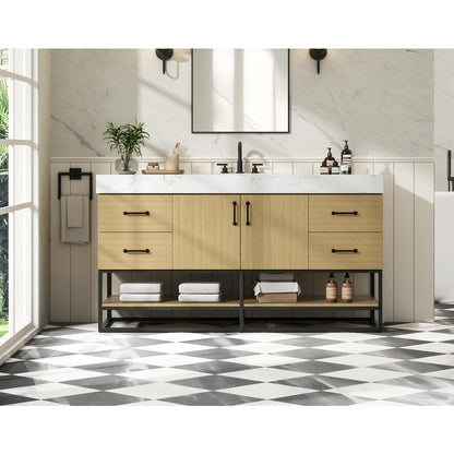 60 inch Single Bathroom Vanity in Honey Brown