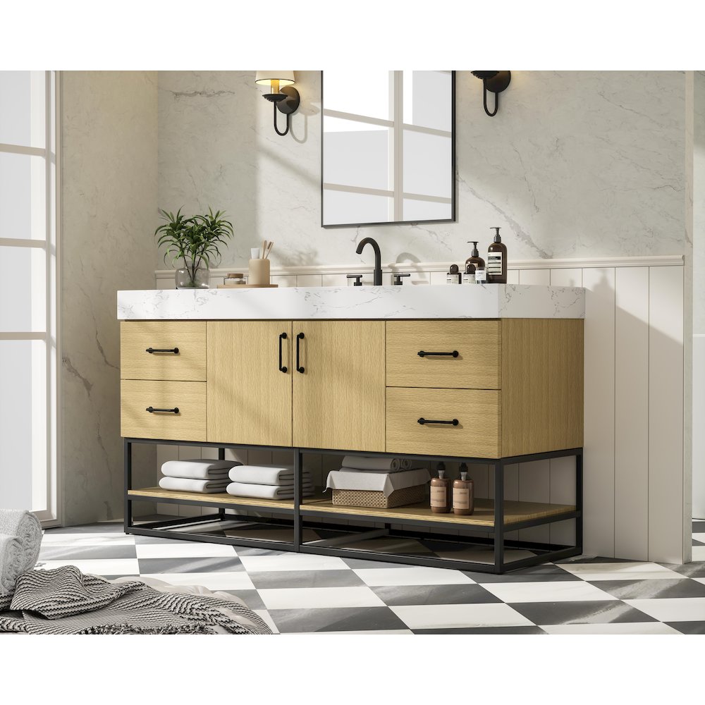 60 inch Single Bathroom Vanity in Honey Brown