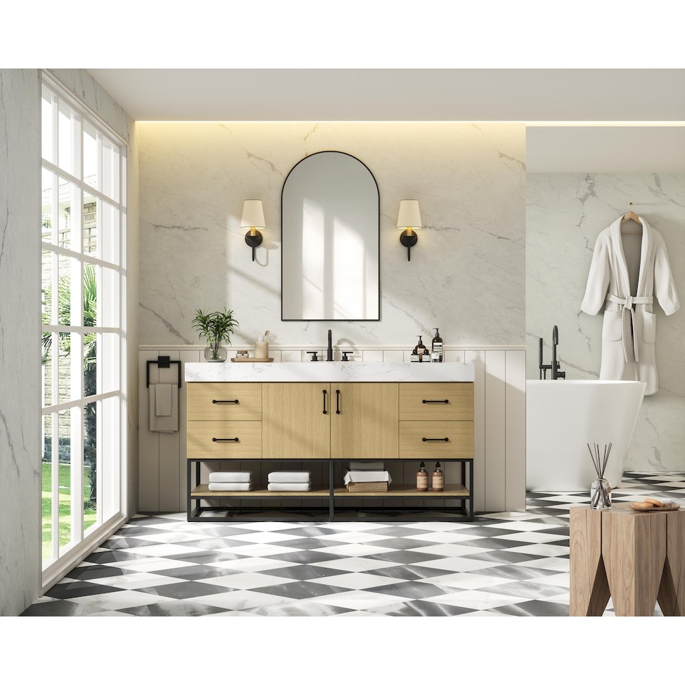 60 inch Single Bathroom Vanity in Honey Brown