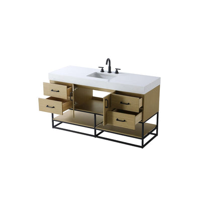 60 inch Single Bathroom Vanity in Honey Brown