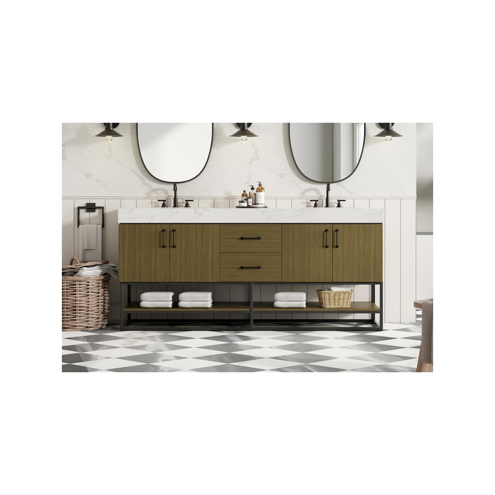 72 inch Double Bathroom Vanity in Chestnut Brown