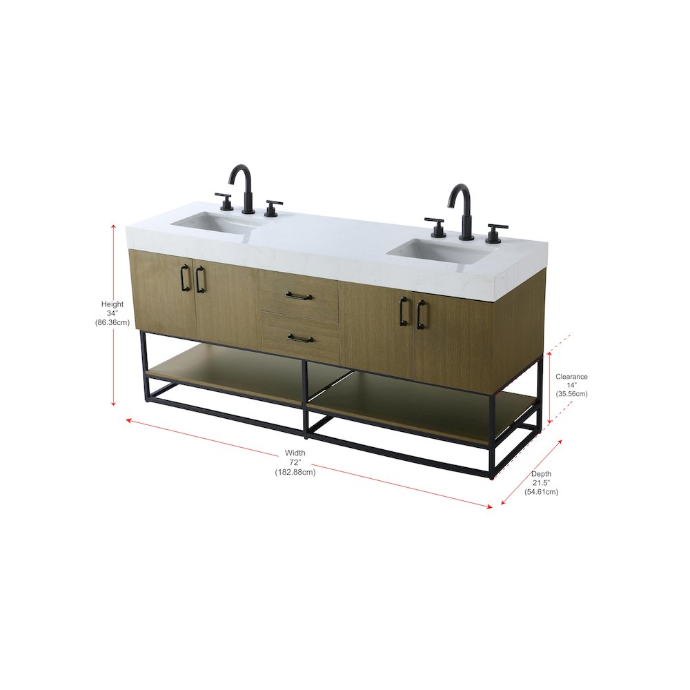 72 inch Double Bathroom Vanity in Chestnut Brown