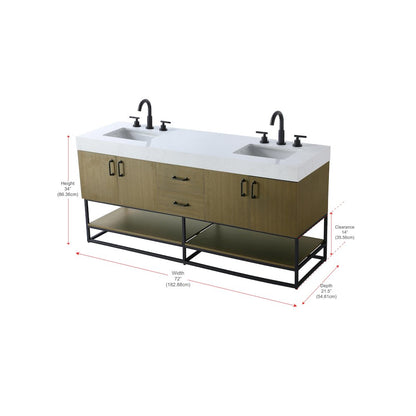 72 inch Double Bathroom Vanity in Chestnut Brown