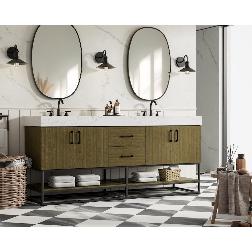 72 inch Double Bathroom Vanity in Chestnut Brown