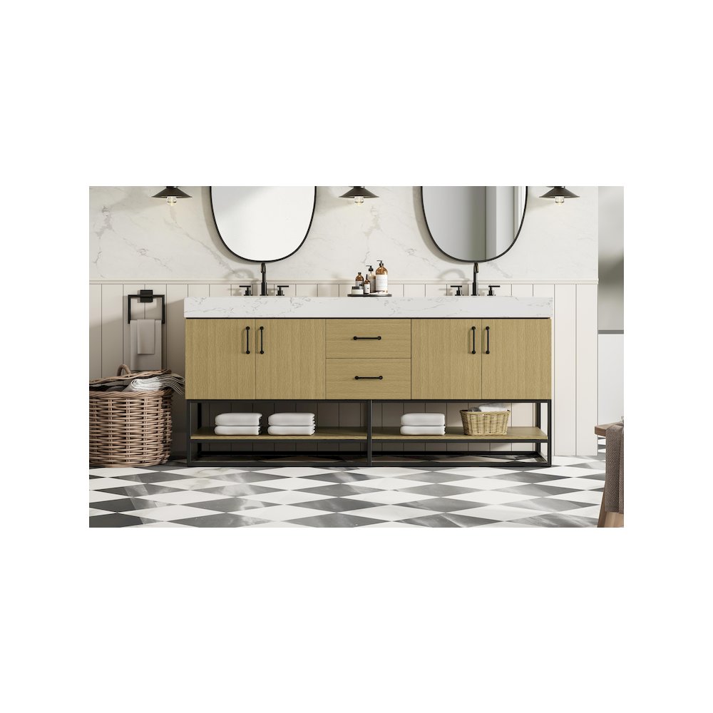 72 inch Double Bathroom Vanity in Honey Brown