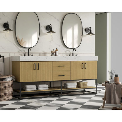 72 inch Double Bathroom Vanity in Honey Brown