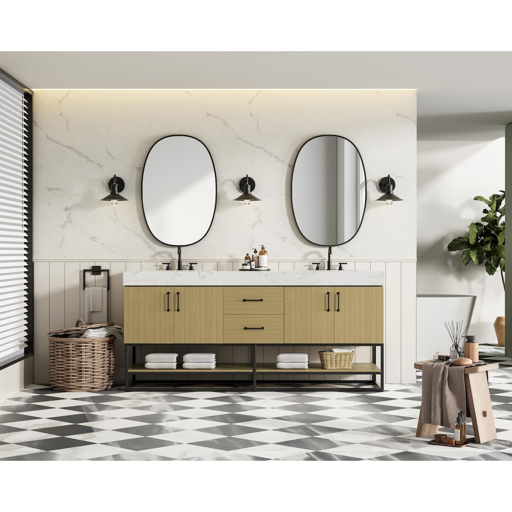 72 inch Double Bathroom Vanity in Honey Brown