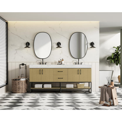 72 inch Double Bathroom Vanity in Honey Brown