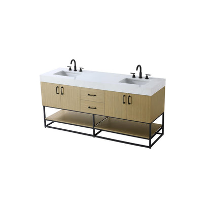 72 inch Double Bathroom Vanity in Honey Brown