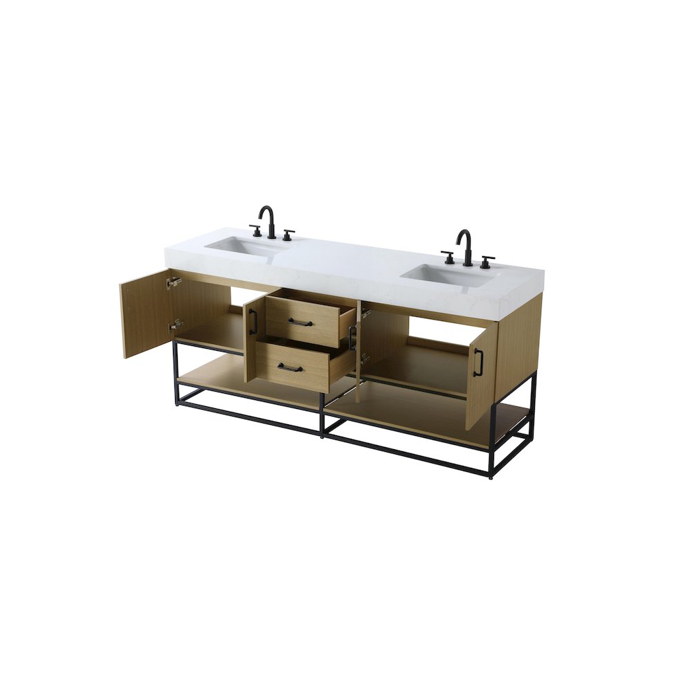 72 inch Double Bathroom Vanity in Honey Brown