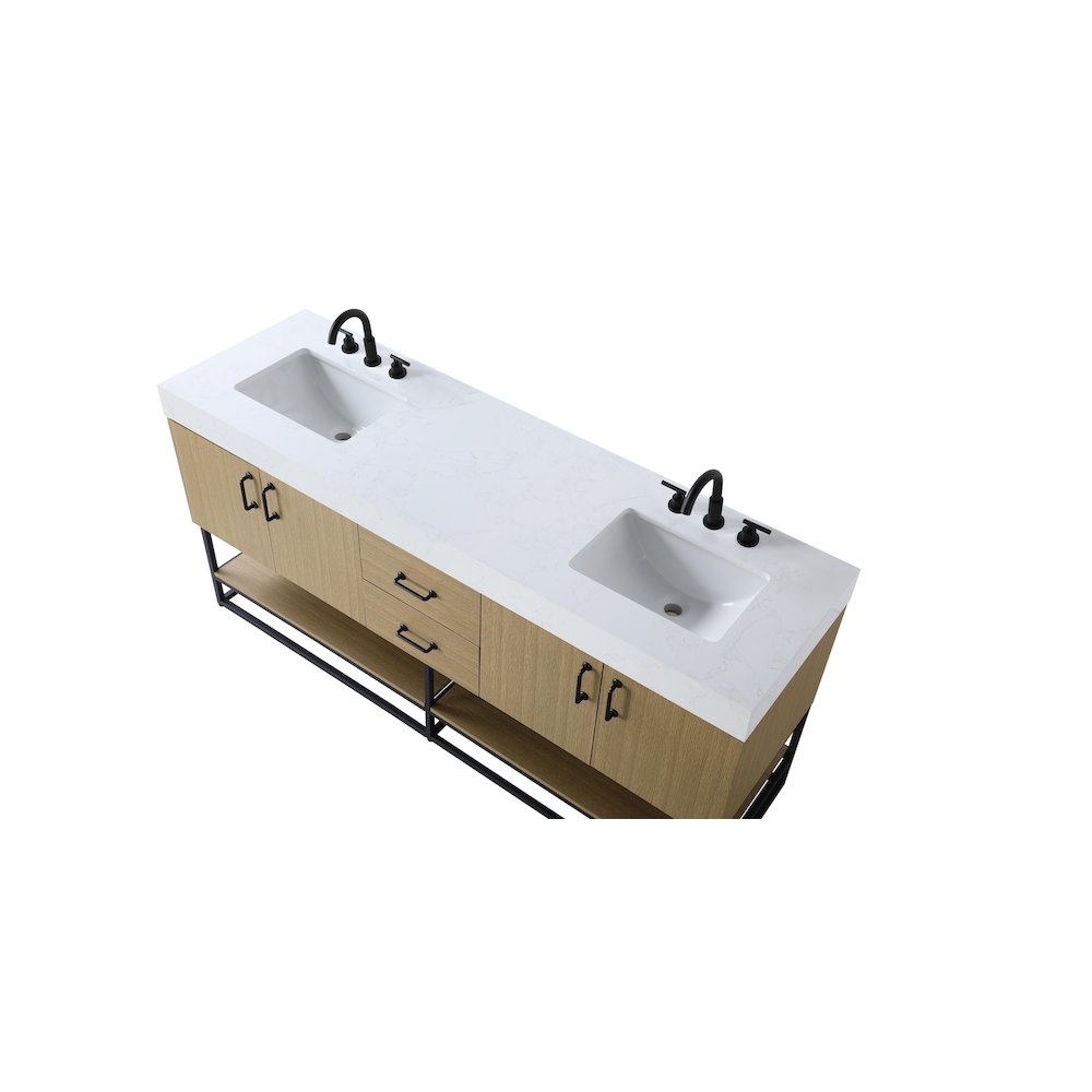 72 inch Double Bathroom Vanity in Honey Brown