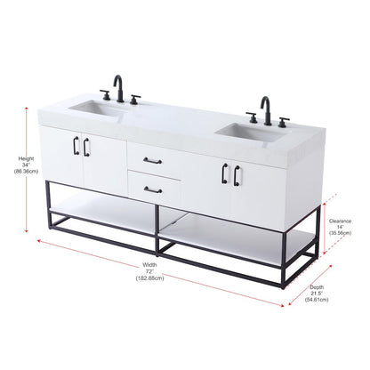 72 inch Double Bathroom Vanity in White