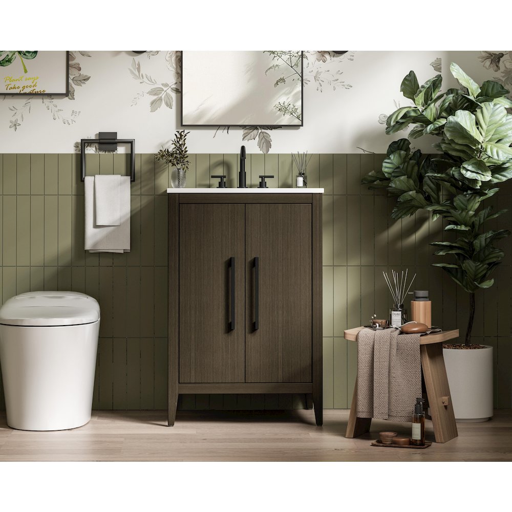 24 Inch Single Bathroom Vanity In Mocha Brown