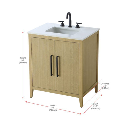 30 Inch Single Bathroom Vanity In  Honey Brown