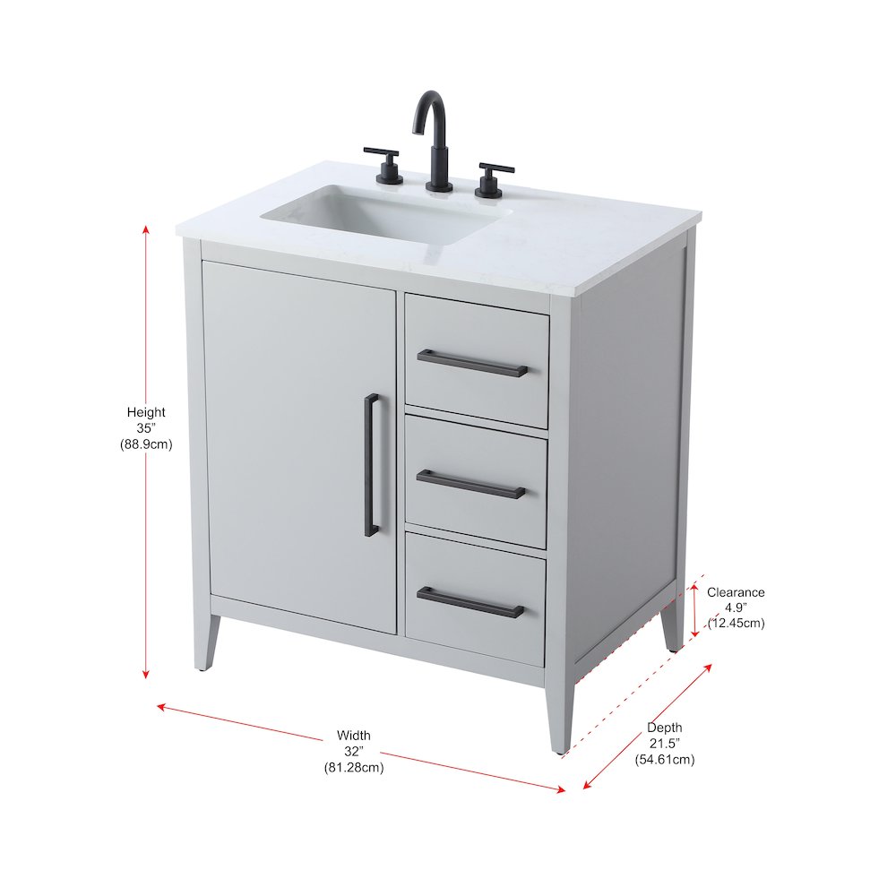 32 Inch Single Bathroom Vanity In Grey