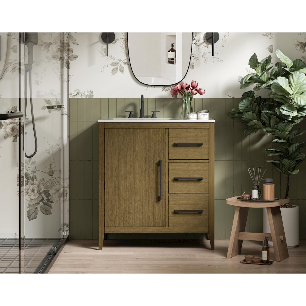 32 Inch Single Bathroom Vanity In Chestnut Brown