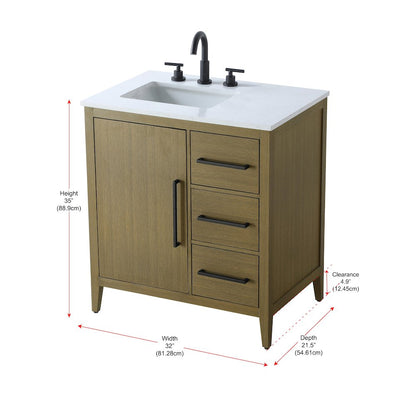 32 Inch Single Bathroom Vanity In Chestnut Brown