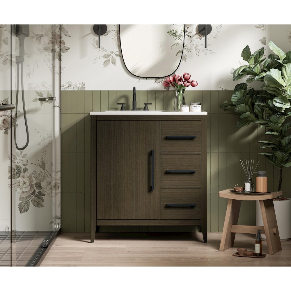 32 Inch Single Bathroom Vanity In Mocha Brown