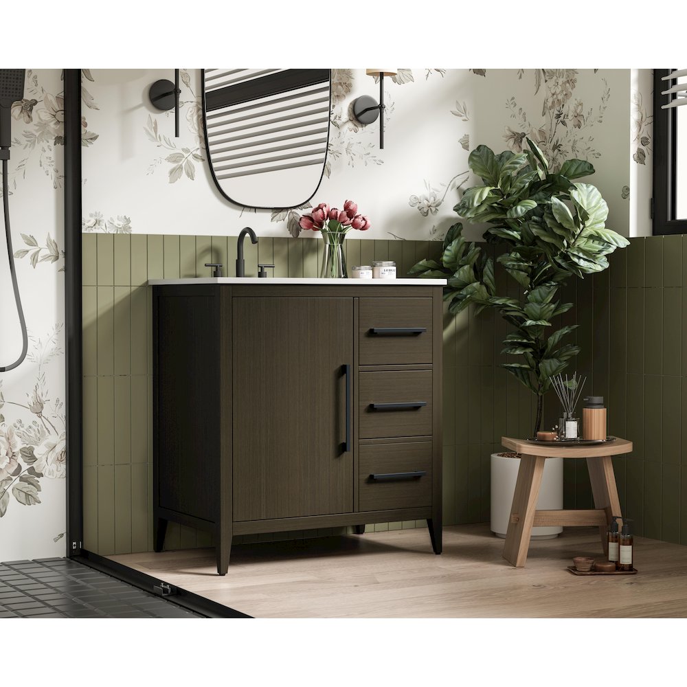 32 Inch Single Bathroom Vanity In Mocha Brown