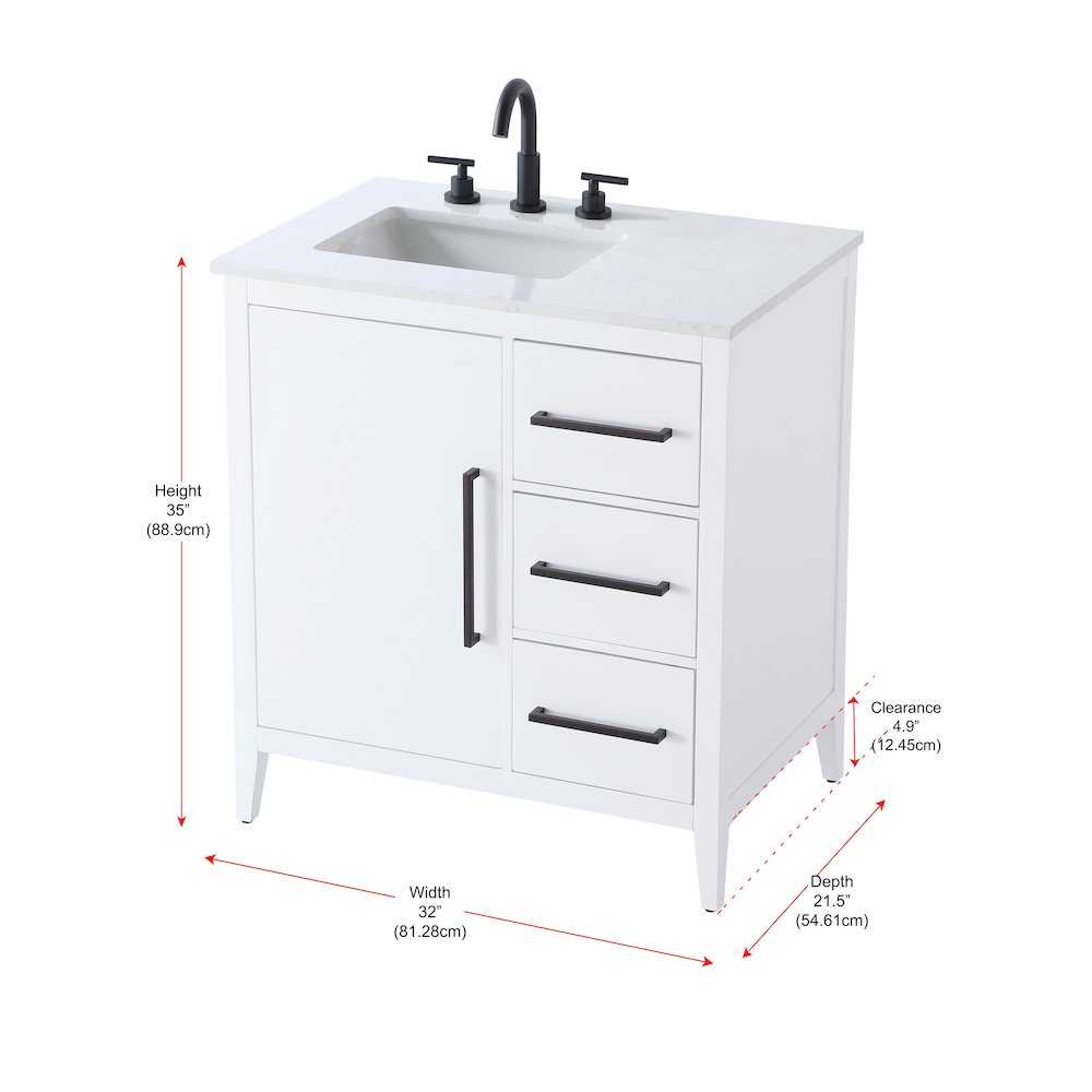 32 Inch Single Bathroom Vanity In White