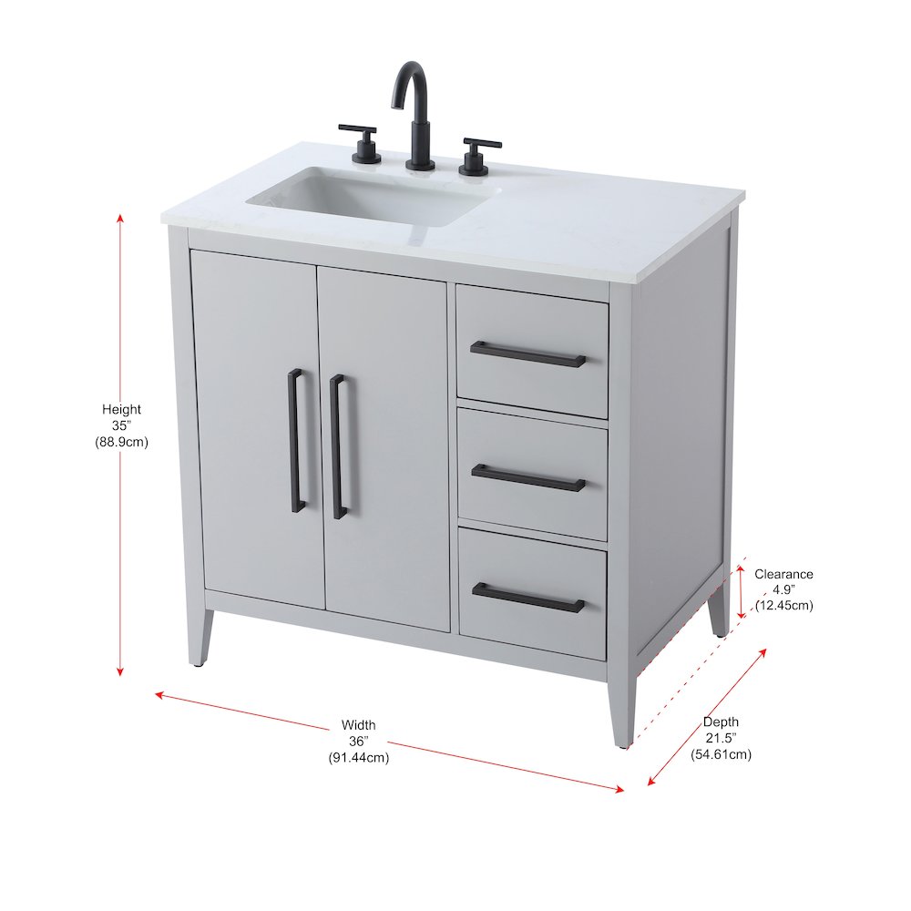 36 Inch Single Bathroom Vanity In Grey