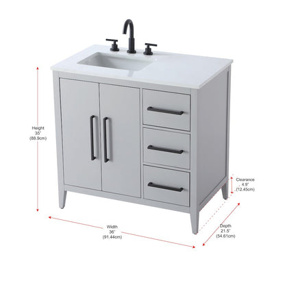 36 Inch Single Bathroom Vanity In Grey