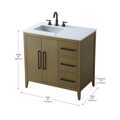 36 Inch Single Bathroom Vanity In Chestnut Brown
