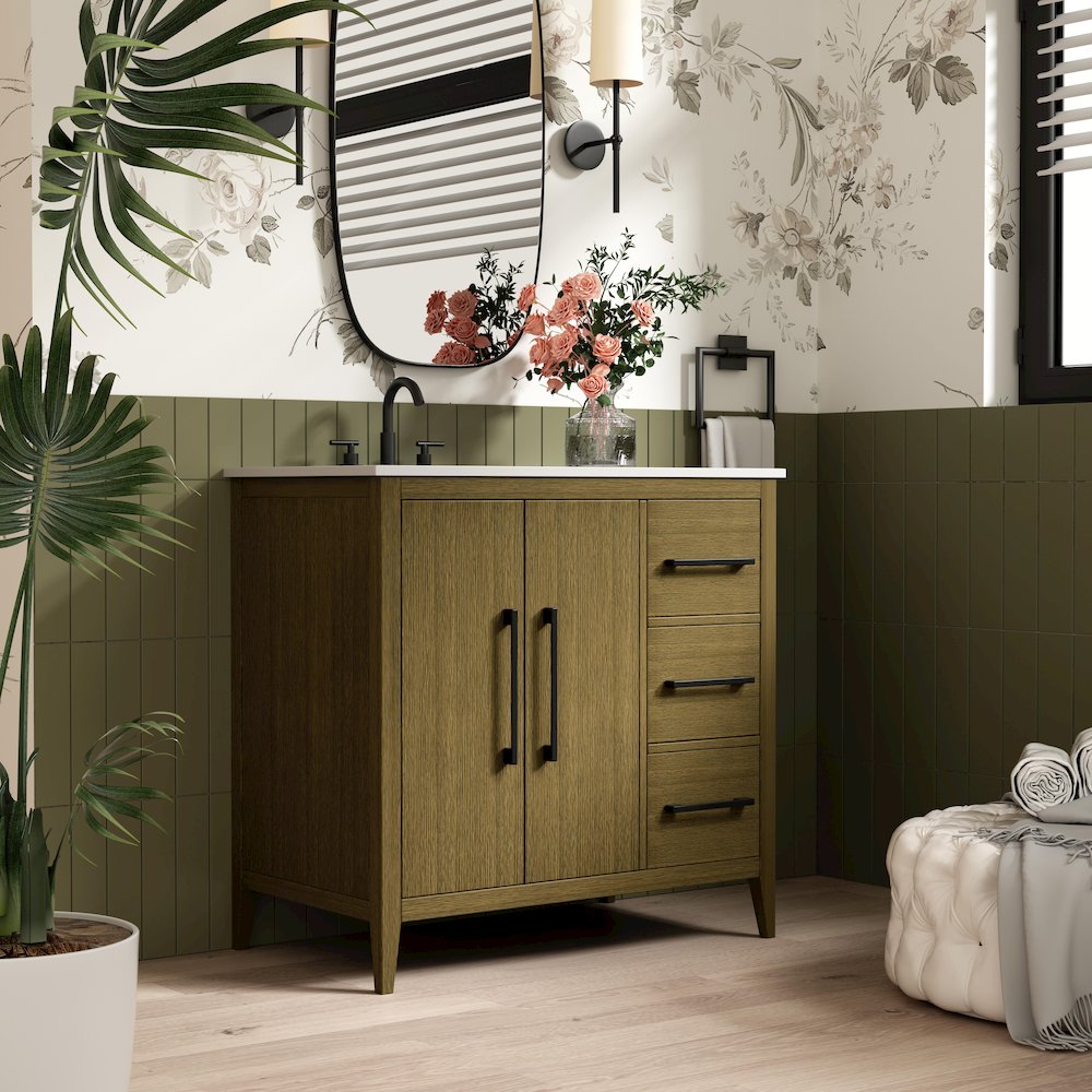 36 Inch Single Bathroom Vanity In Chestnut Brown