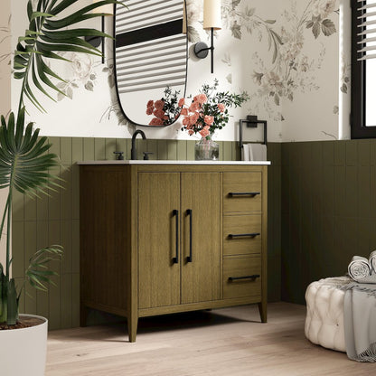 36 Inch Single Bathroom Vanity In Chestnut Brown