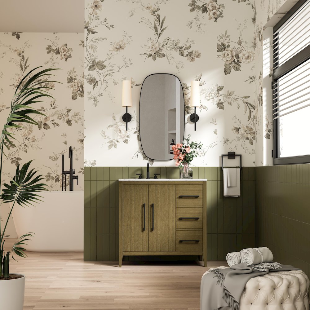 36 Inch Single Bathroom Vanity In Chestnut Brown