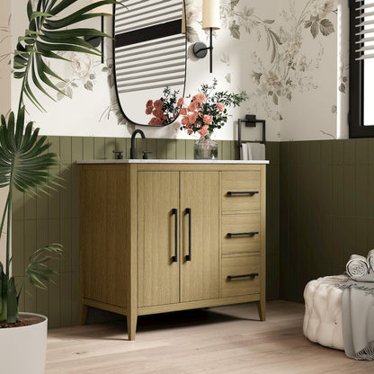 36 Inch Single Bathroom Vanity In  Honey Brown