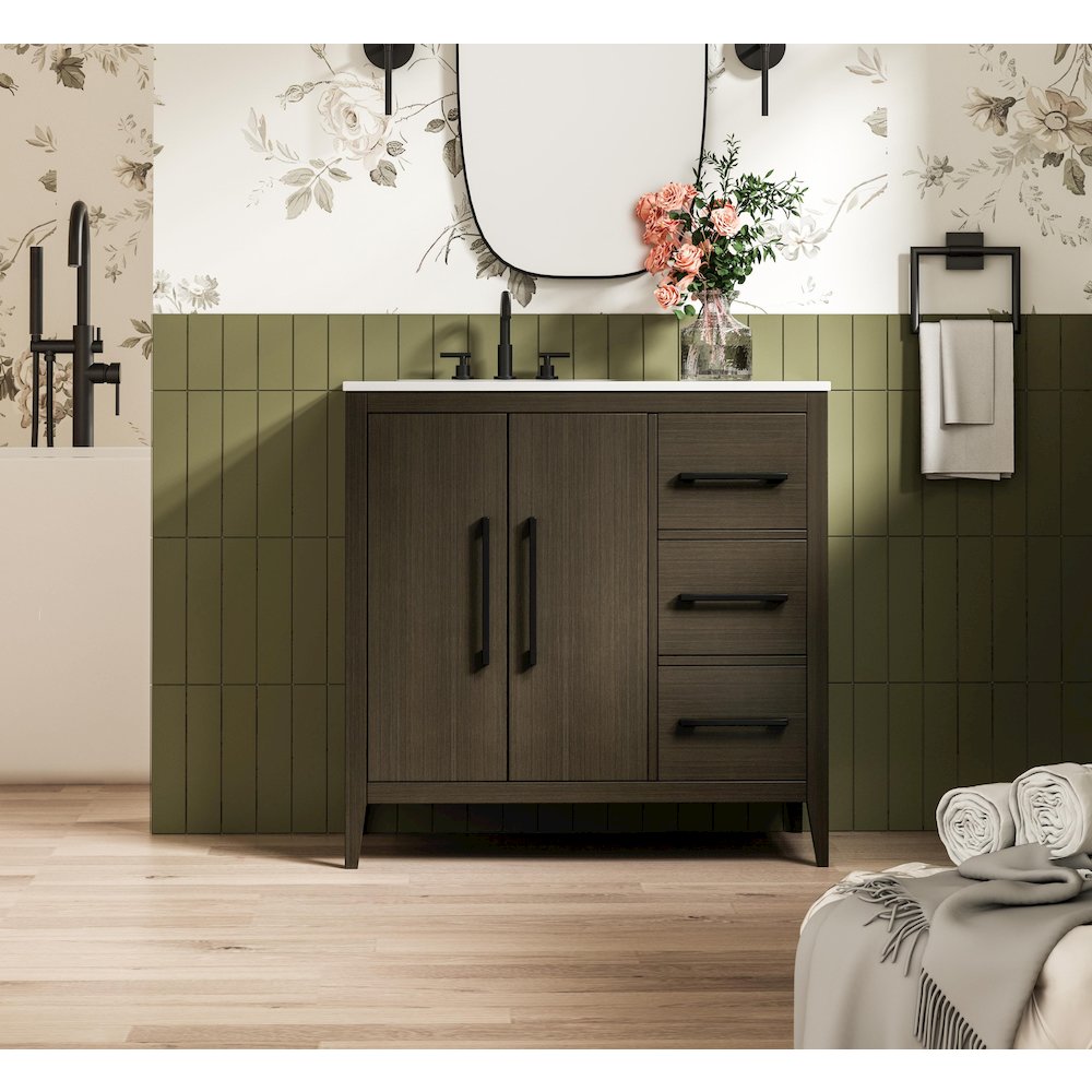 36 Inch Single Bathroom Vanity In Mocha Brown