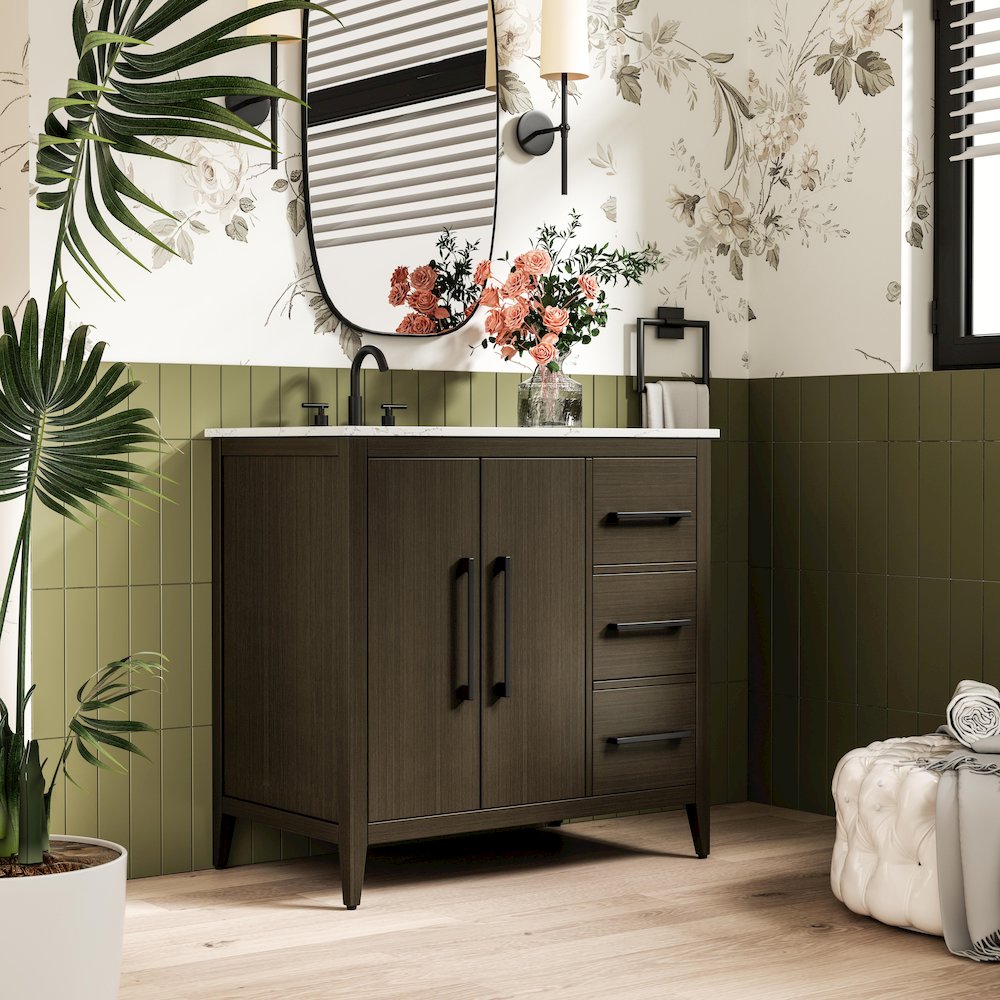 36 Inch Single Bathroom Vanity In Mocha Brown