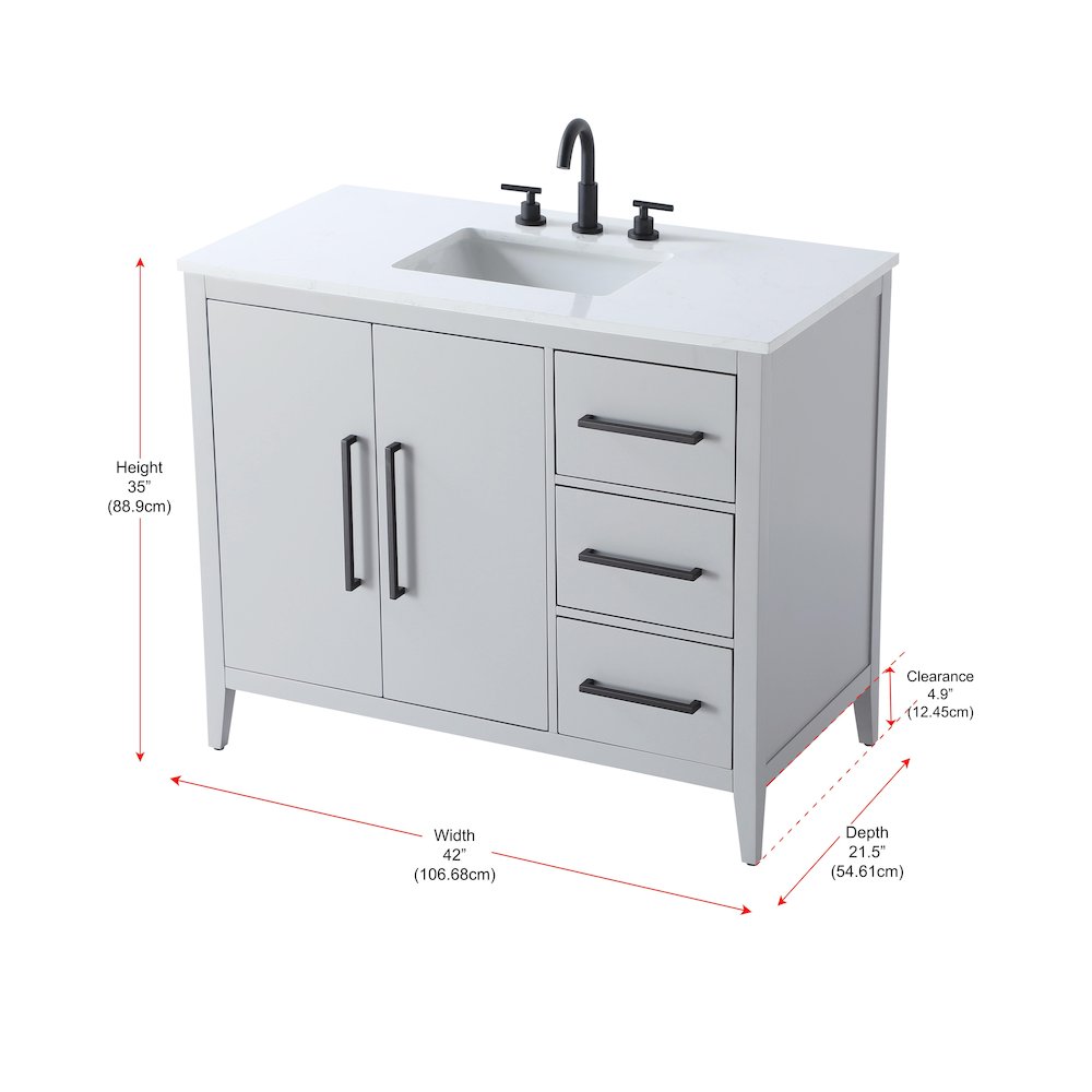 42 Inch Single Bathroom Vanity In Grey