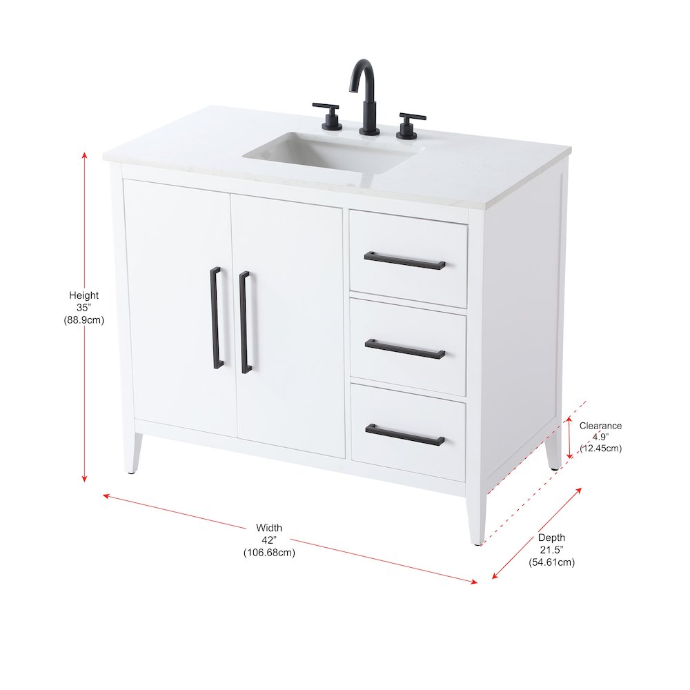 42 Inch Single Bathroom Vanity In White