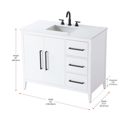 42 Inch Single Bathroom Vanity In White