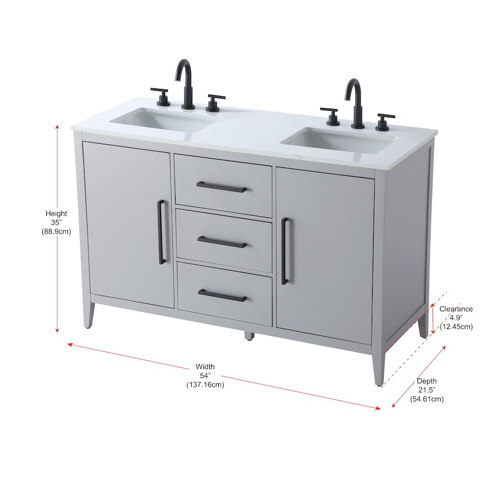 54 Inch Double Bathroom Vanity In Grey