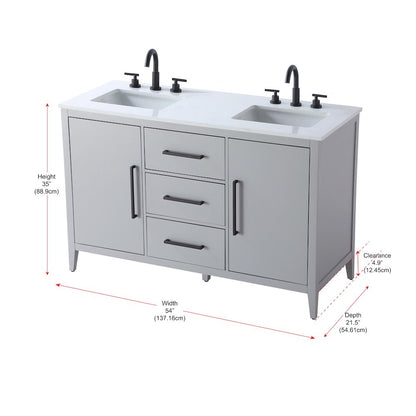 54 Inch Double Bathroom Vanity In Grey