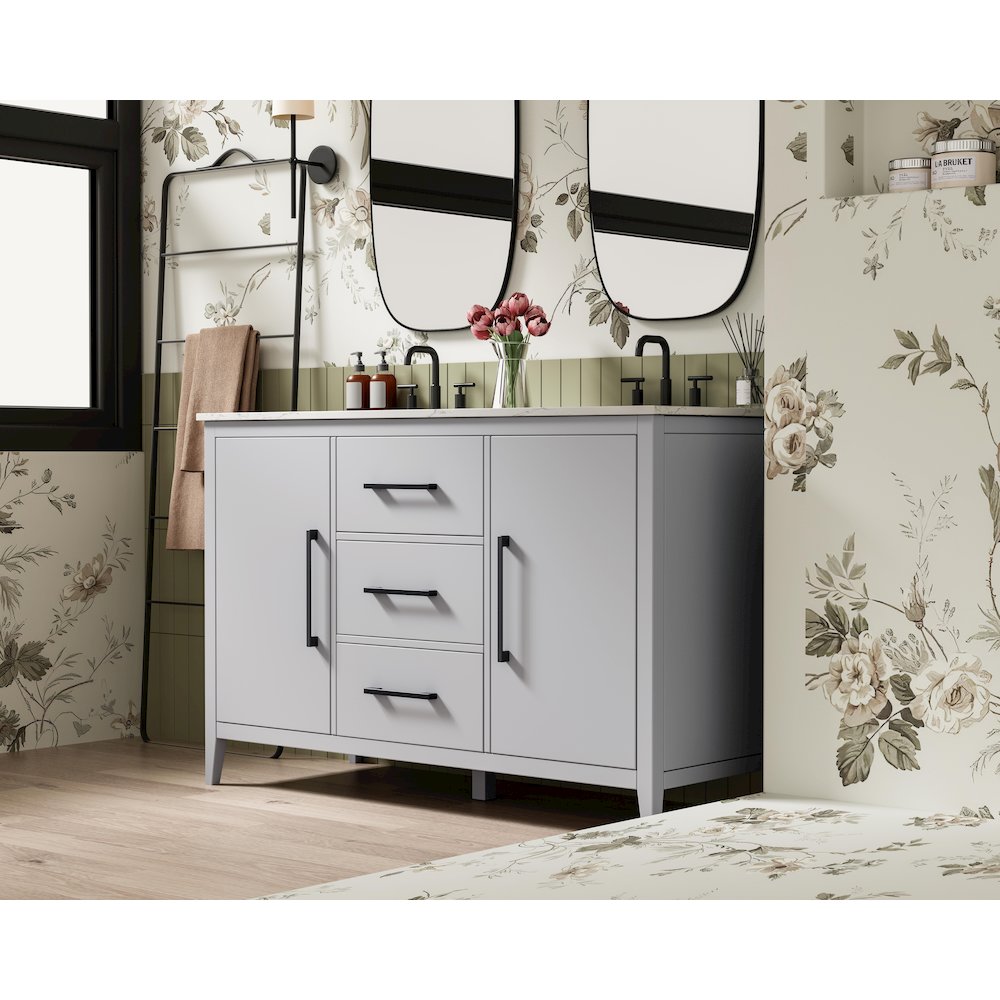 54 Inch Double Bathroom Vanity In Grey