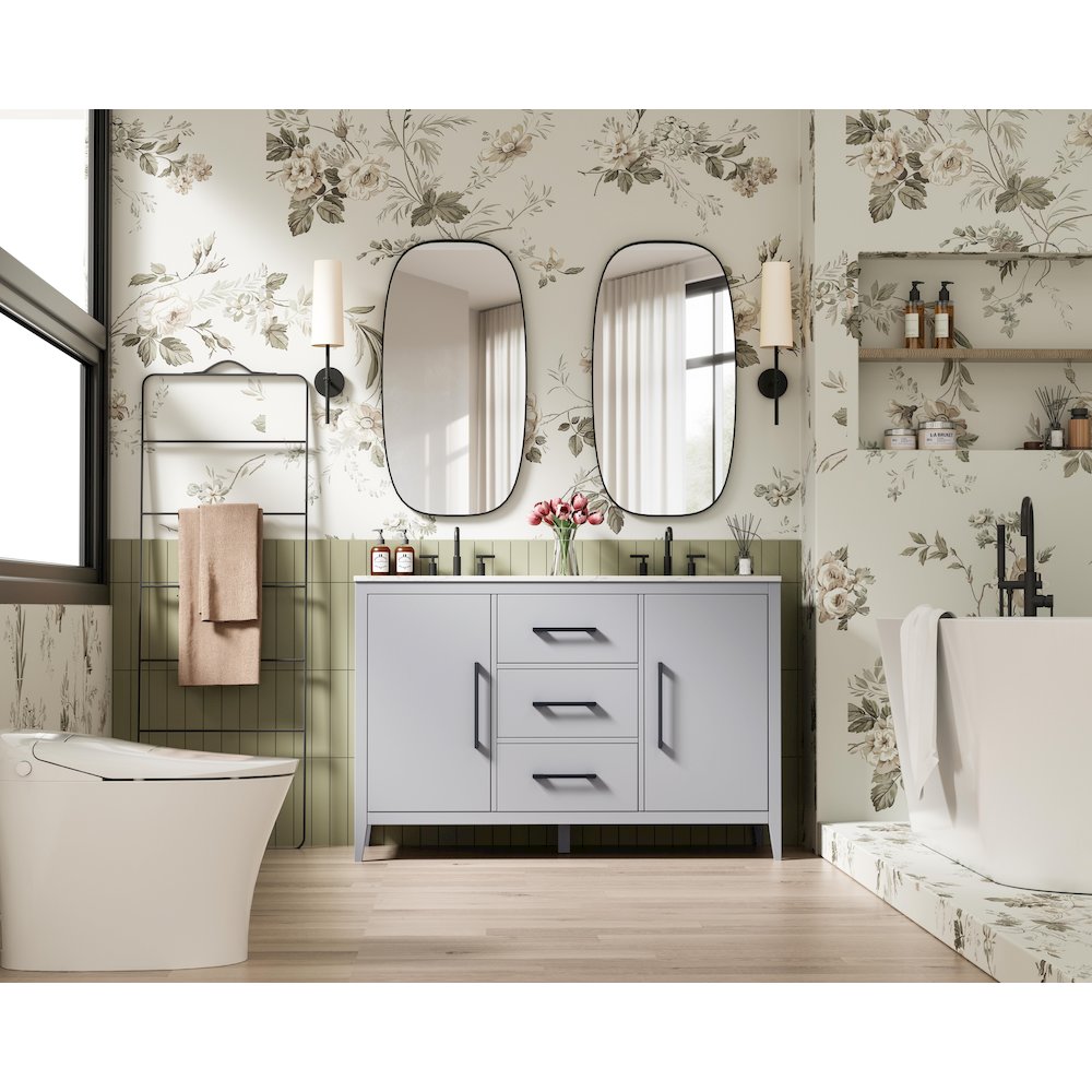54 Inch Double Bathroom Vanity In Grey