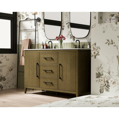 54 Inch Double Bathroom Vanity In Chestnut Brown