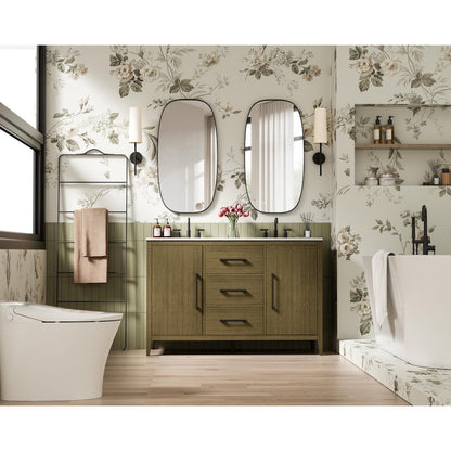 54 Inch Double Bathroom Vanity In Chestnut Brown