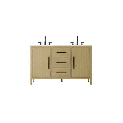 54 Inch Double Bathroom Vanity In Honey Brown