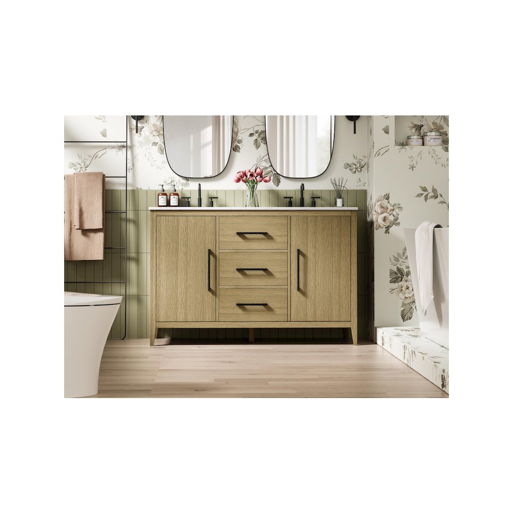 54 Inch Double Bathroom Vanity In Honey Brown