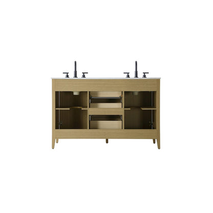 54 Inch Double Bathroom Vanity In Honey Brown