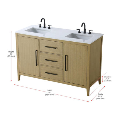 54 Inch Double Bathroom Vanity In Honey Brown