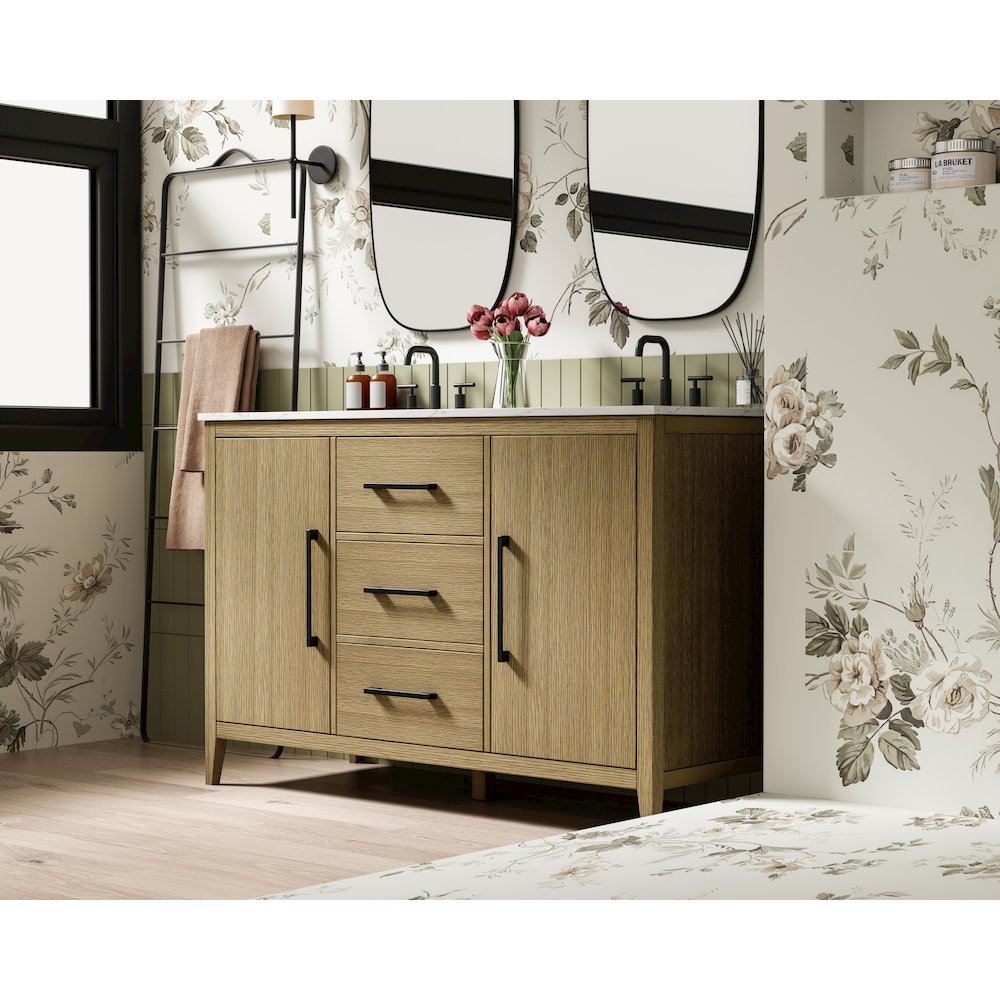 54 Inch Double Bathroom Vanity In Honey Brown